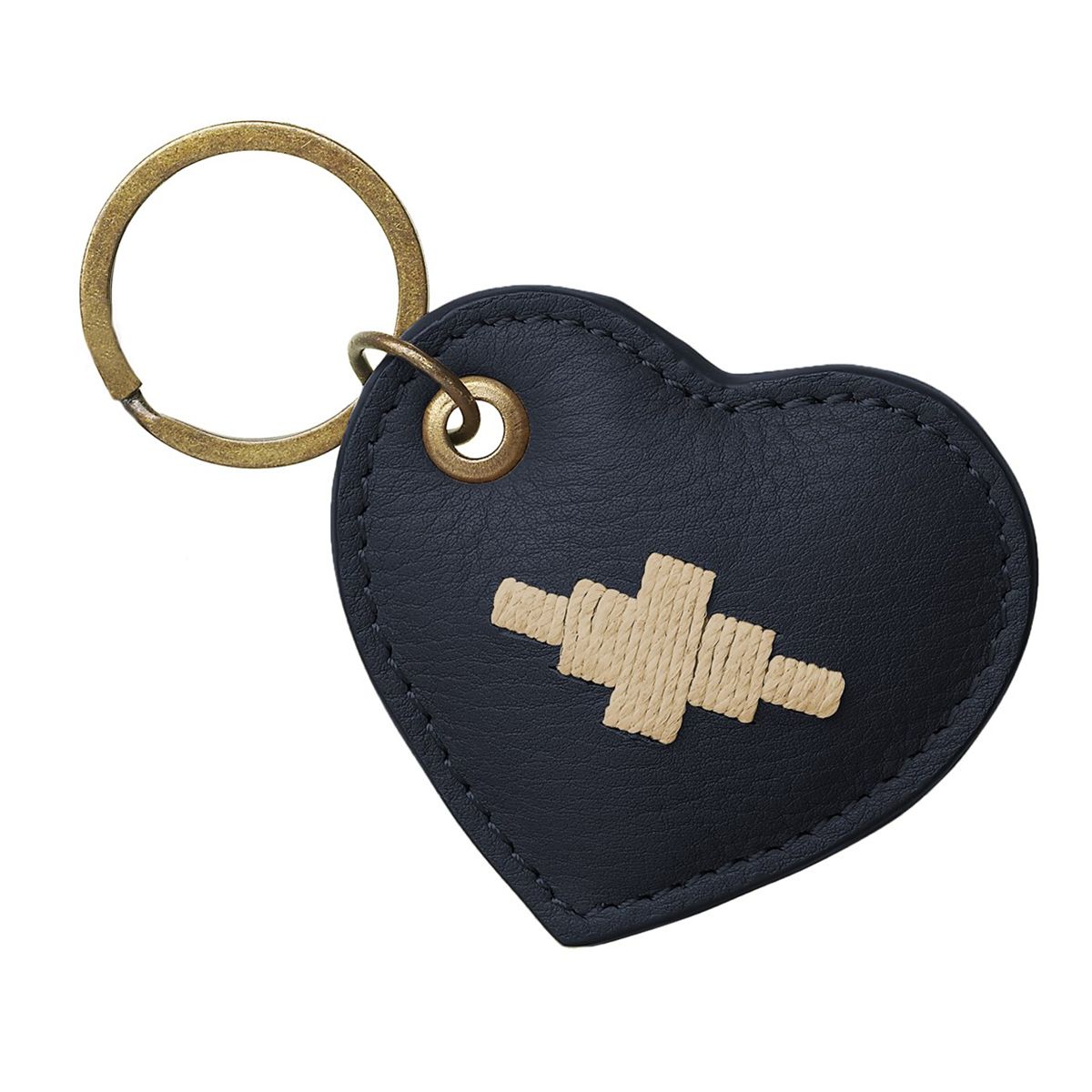 Pampeano Vida Heart Keyring - Navy Leather with Cream Stitching