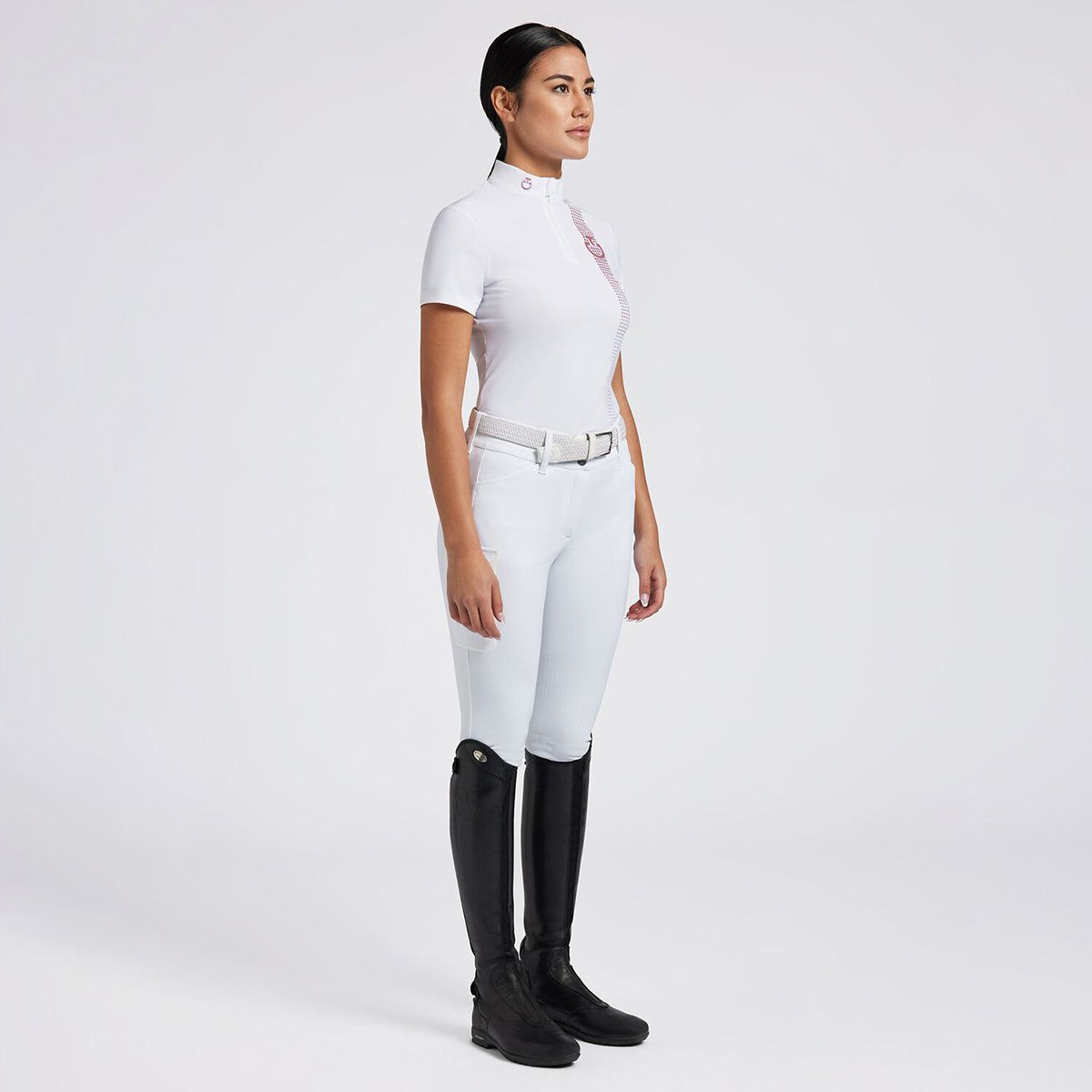 Cavalleria Toscana Women's Competition Shirt in Technical Jersey with Zip S/S White