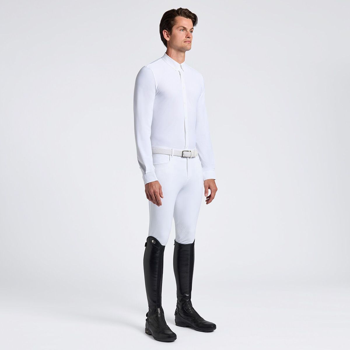 Cavalleria Toscana Men's Competition Shirt in Technical Jersey with Buttons L/S White