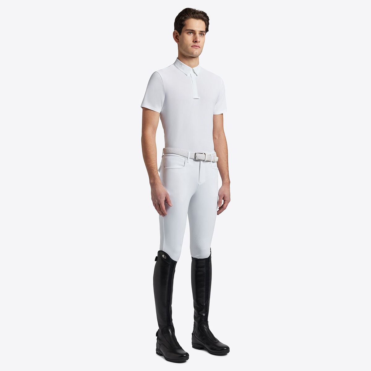 Cavalleria Toscana Men's Competition Shirt in Technical Piquet with Buttons S/S WHITE/KNIT